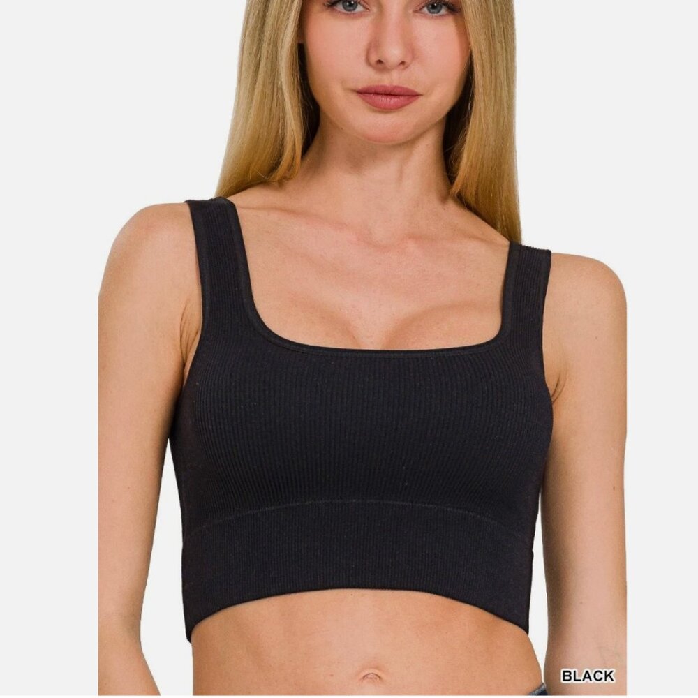NEW ZENANA Ribbed Square Neck Bralette / Bra Crop Top WITH REMOVEABLE PADS XL
